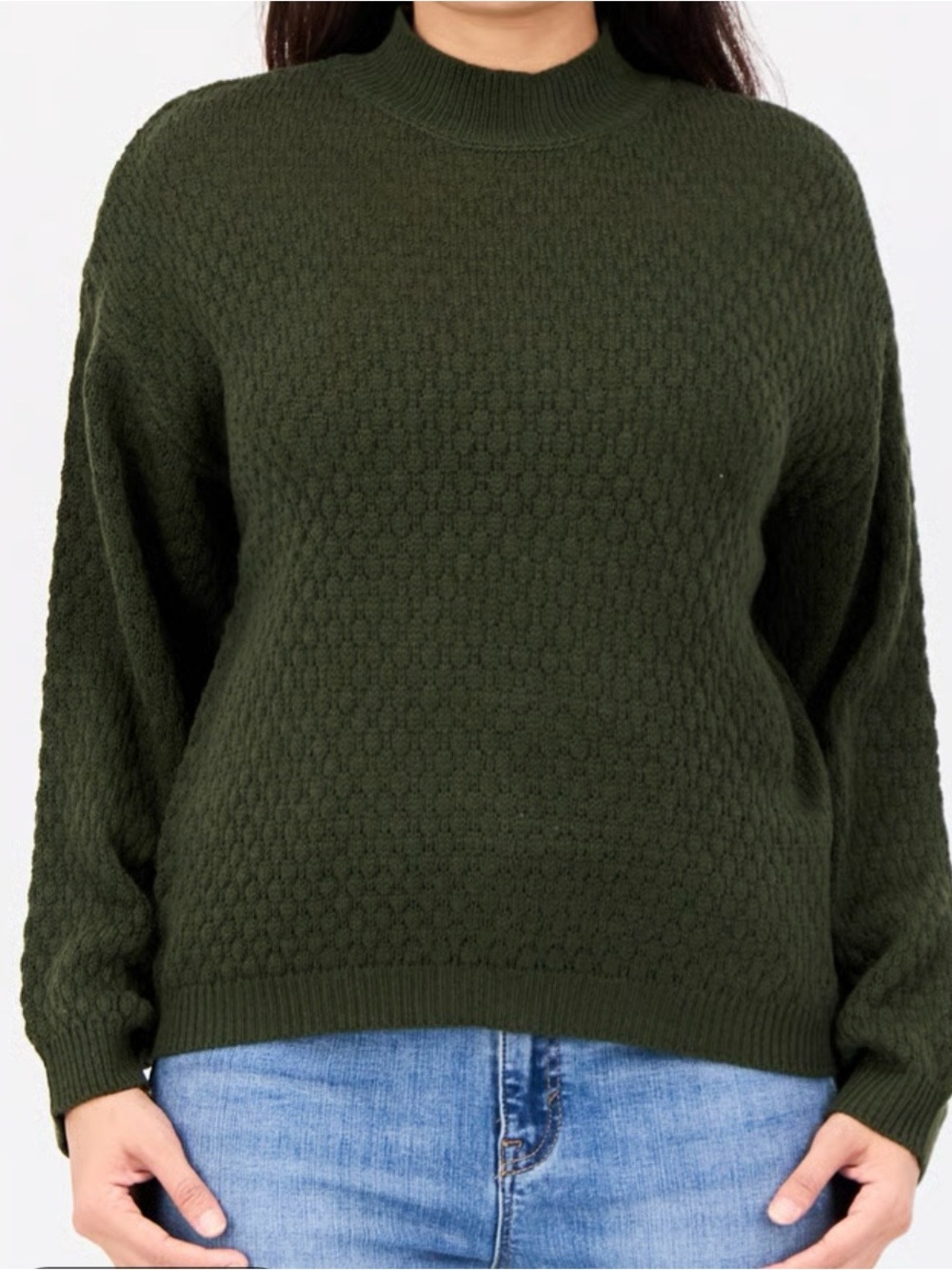 Women's Olive Crewneck Textured Knit Sweater